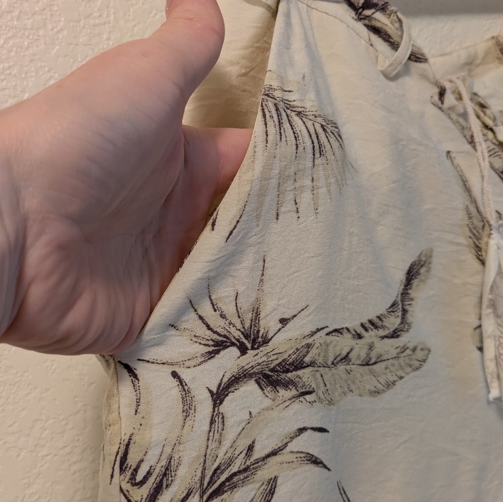 Mystree Cream and Brown Leaf Print Pants - Picture 3 of 5